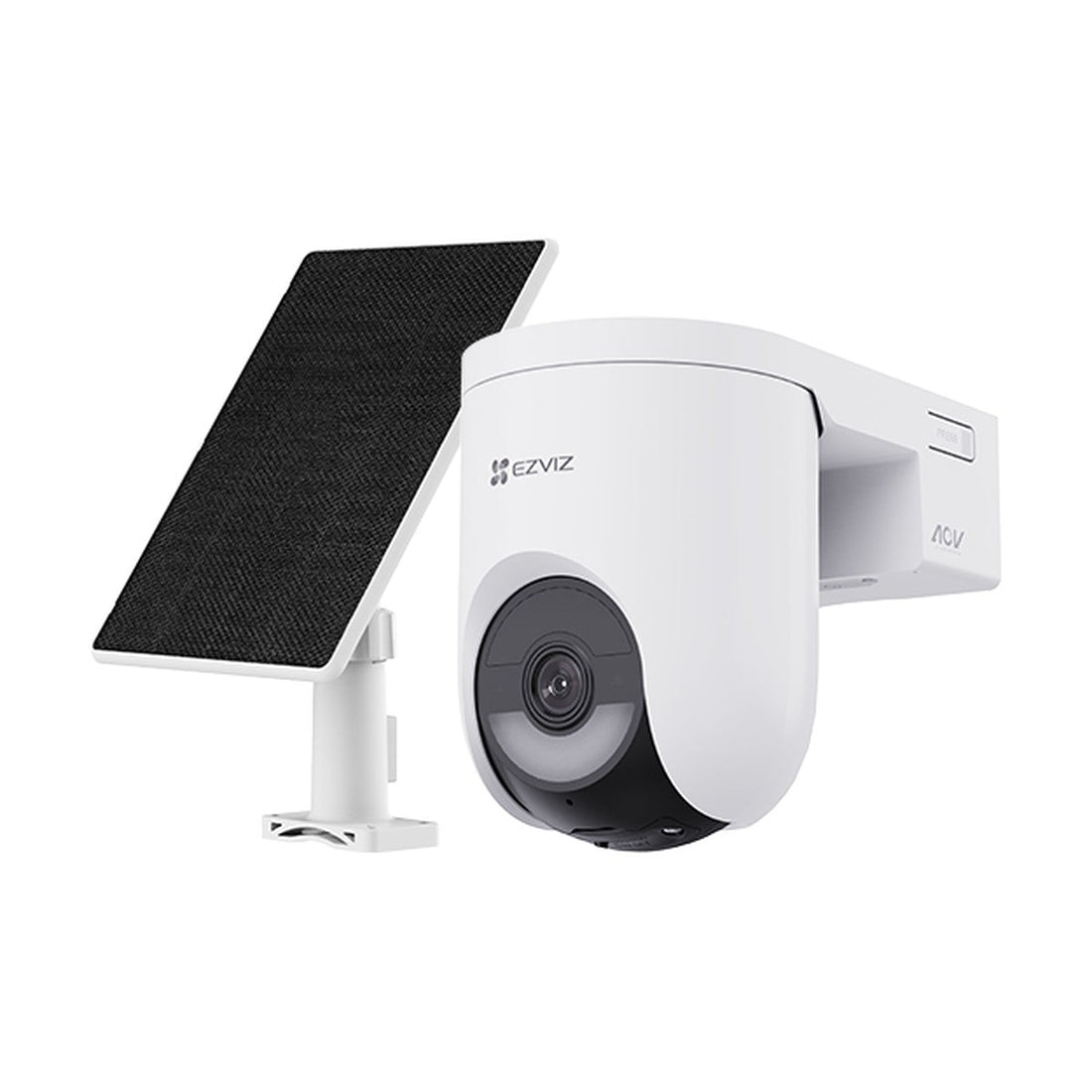 EZVIZ HB8 Lite 2K+ Battery Pan & Tilt WiFi Camera, shown with optional solar panel